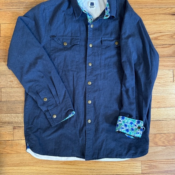 Dark Blue Shirt with Floral Cuffs - Picture 1 of 4